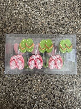 NEW Beach Flip-Flop Shower Curtain Hooks – Pink & Green - Set of 12